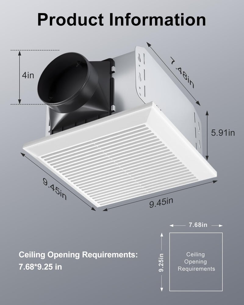 GROWNEER Bathroom Exhaust Fan, 110 CFM 1.0 Sone Bathroom Fan No Attic Access Needed, Ceiling or Wall Mount, 7.68 x 9.25 inch, White - Image 5